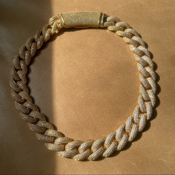 Jewelry - Pave rhinestone Cuban curb chain necklace statement gold white glam